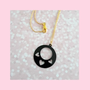 Black Hearts and Gold. New Wave Charm Necklace with Vintage Heart Cutout Charm- Totally!