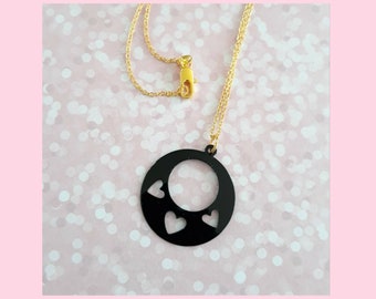 Black Hearts and Gold. New Wave Charm Necklace with Vintage Heart Cutout Charm- Totally!