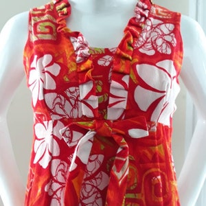 Vintage 1960&#39;s Citrus Floral with Geometric Print Barkcloth &quot;Aloha Authentic Hawaiian Originals&quot; Maxi Dress- Small