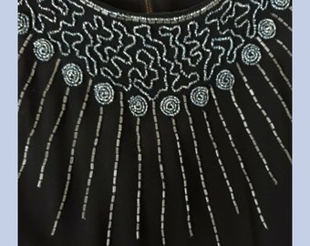 Gorgeous Glowing Beadwork! Vintage 1940's Classic Black Dress with Peplum and Extraordinary Beading- Woman's Large