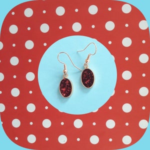 Red, Gold & Glitter! Simple and Small Vintage Mid Century  Double Sided Charms Handcrafted in a Swinging, Glittering Earring Concoction!