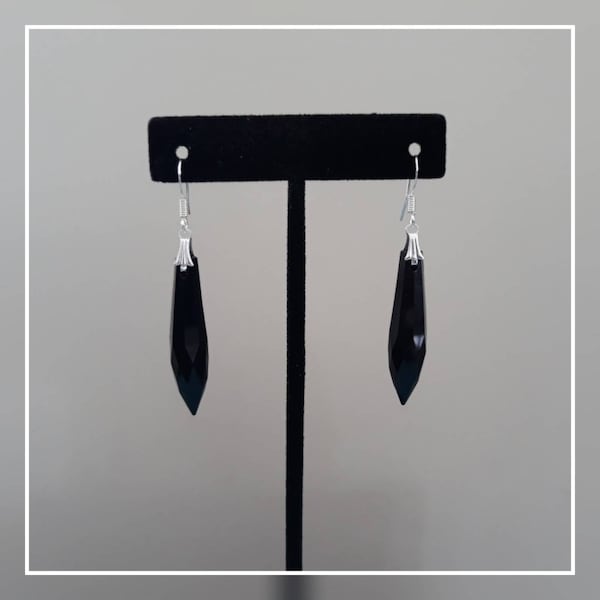 Mad Men Modern- Black Faceted Drop Earrings with Hollywood Regency Glamour & A Touch of Danger!