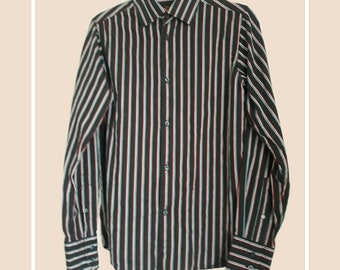 Perfect Pinstriping by British Style Icon Ben Sherman! Navy, Red, White & Ice Pinstriped Long Sleeve Oxford Shirt- Mens Size Small