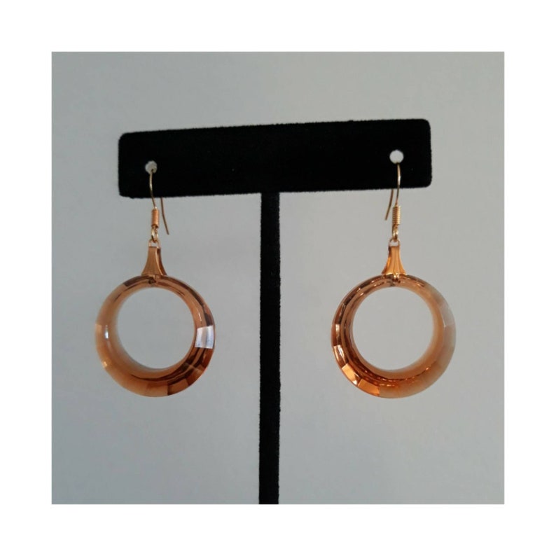 Multi Faceted Mid Mod Hoop Charm Earring Set Handmade with Atomic Style Holy Smokes It/'s Smokey Topaz