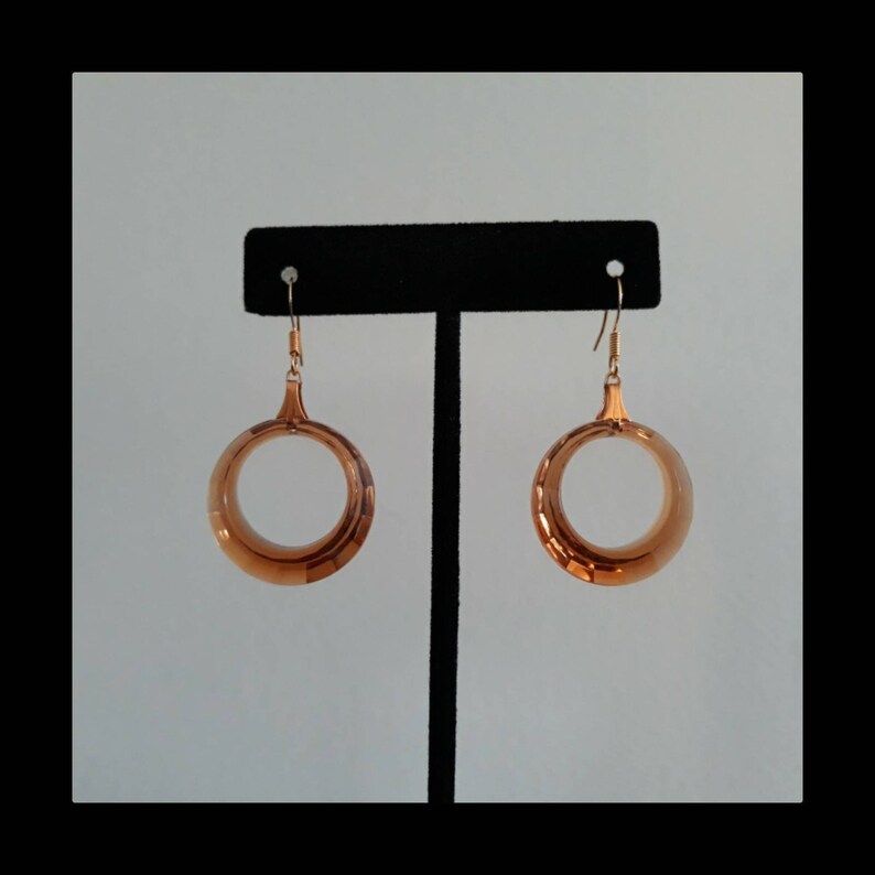 Multi Faceted Mid Mod Hoop Charm Earring Set Handmade with Atomic Style Holy Smokes It/'s Smokey Topaz