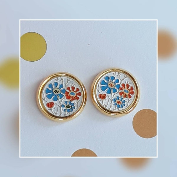 A Garden Full of Flowers! Gold and Enamel Pop Art Floral Stud Earring Set- Kawaii