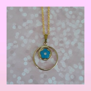 A Pop Art Bluebell Drop! Golden Charm Necklace with Enameled Flower Accent on a Goldplated Chain