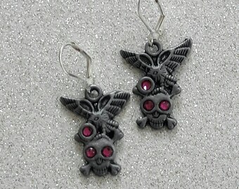 Handmade Spooky Silver Skull & Crossbones Tattoo Design Charm Earring Set!