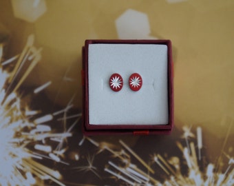 Red Hot Red! Starburst Stud Earring Set in Red and Silver- Vintage Mid Century Atomic Style