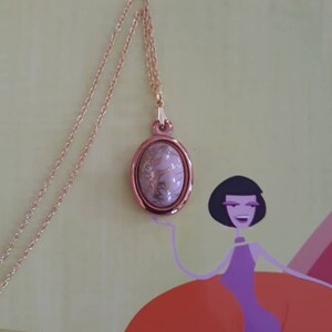 Your Magic Spell is Everywhere! Pink and Drizzled Gold Cabochon Charm Necklace- Fierce Hollywood Regency
