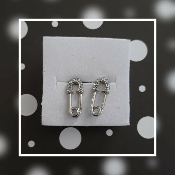 Silver Rhinestoned Safety Pin Stud Earring Set- Rocker Glam, Babe!