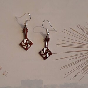 Feel the 80s Music! Vintage Chocolate and Silver Electroplate Starburst Guitar Charm Earring Set- Fierce