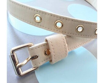 Vintage Cream Fabric and Goldtone Metal Marc Jacobs Vegan Belt- Woman's Size Small