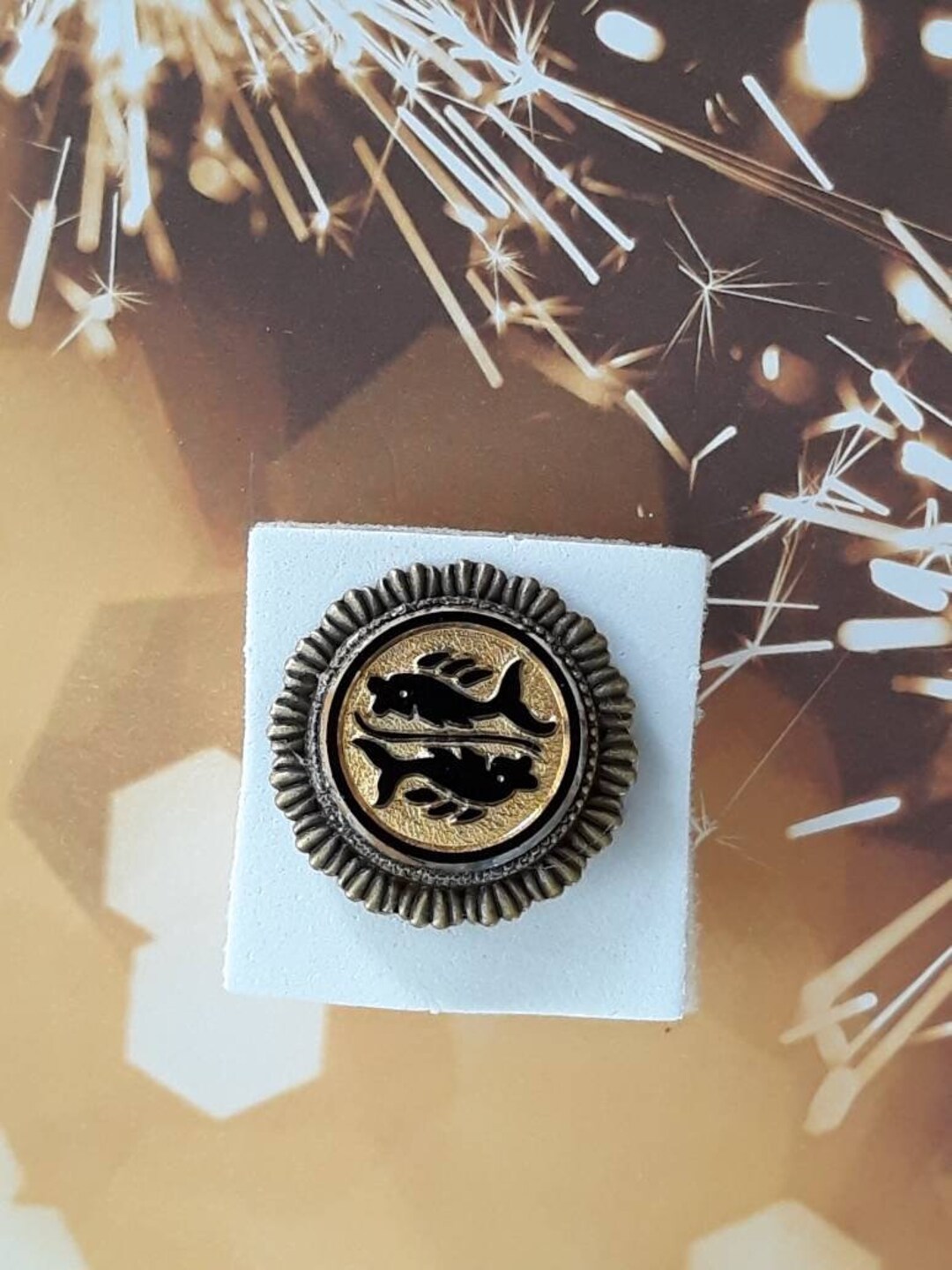 Swim Little Fish, Swim Brass Starburst Pisces Cocktail Ring With