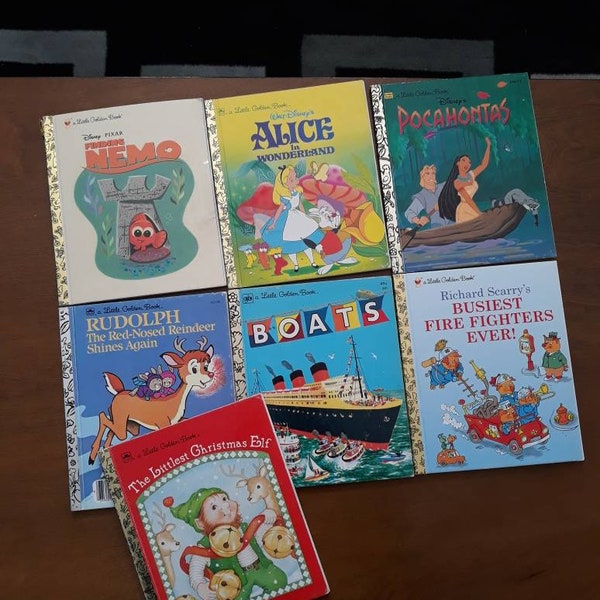 Lucky 7 Book Lot of Little Golden Books- Boats, Busy Town, Alice in Wonderland, Pocahontas, Nemo, Rudolph, etc!