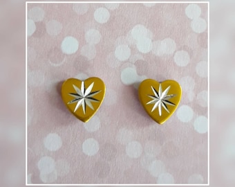 Starburst Heart Stud Earring Set in Silver and Gold Metal