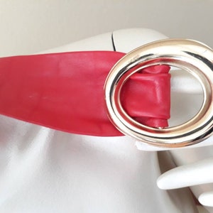 Swashbuckler Style! Vintage Red Leather &quot;R+R&quot; Adjustable Belt with Elegant Goldtone Metal Buckle Made in Taiwan R.O.C.-Excellent Condition
