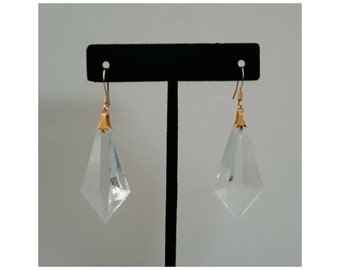 Clear As Art Deco Snow! Large Scale Lucite Faceted Drops with Gold Accents- A Mid Century, Hollywood Regency Glamour Moment!