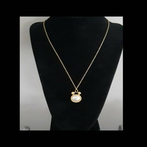 Pretty as a Picture in Pearls! Goldtone Metal Framed Oval Pearl Drop Charm Necklace on Gold Chain