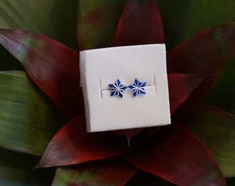 Atomic Starburst Stud Earring Set in Midnight Blue & Silver- Vintage Cabochons!