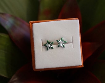 Atomic Starburst Stud Earring Set in Lucky Green & Silver- Vintage Cabochons!