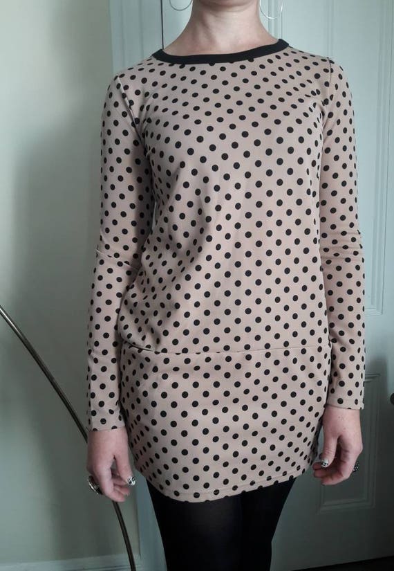 New Wave Polka Dot Tunic! Camel Colored Long Sleev