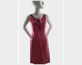 Mega Sale! Vintage 1950's Pink Bombshell Evening Dress with Exquisite Floral Beading Design- Sized Small