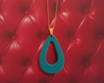 Atomic Teardrop! Tiki Teal Space Age Charm Necklace Bringing Mid Century Glamor