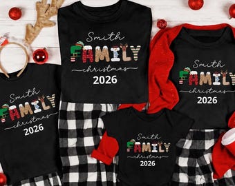 Custom Family Christmas Shirt, Matching Xmas Pajamas, Personalized Last Name Holiday Tees, Family Christmas Gift, Family Christmas Pjs Party