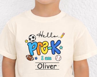 Hello Pre-K Personalized Boy Shirt, Custom Kids Back To School Tee, First Day Of Pre-K Tshirt, Cute Boys Preschool Name Outfit
