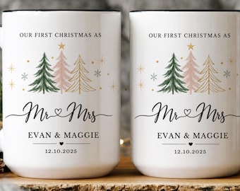 Our First Christmas As Mr And Mrs Mug, Personalized Newlywed Coffee Cup, Wedding Gift For Couple, Custom Mr Mrs Mugs, Holiday Gift, Married