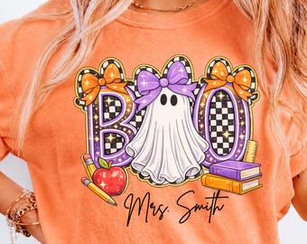 Comfort Colors® Teacher Halloween Shirt Cute Boo T-shirt Custom Ghost Teacher Halloween Tee Retro Fall Sweatshirt Spooky Educator Gift