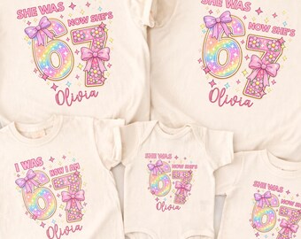 I Was 6 Now I Am 7 Birthday Shirt, Custom Family Matching Birthday Outfit, Funny 7th Birthday Tshirt, Six Seven Birthday Party, Trendy Meme