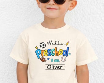 Hello Pre-K Personalized Boy Shirt, Custom Kids Back To School Tee, First Day Of Pre-K Tshirt, Cute Boys Preschool Name Outfit
