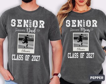 Senior Soccer Mom 2027 Shirt, Custom High School Soccer Mom Dad Tee, Personalized Player Photo Sweatshirt, Sports Mom Gift, Senior Night
