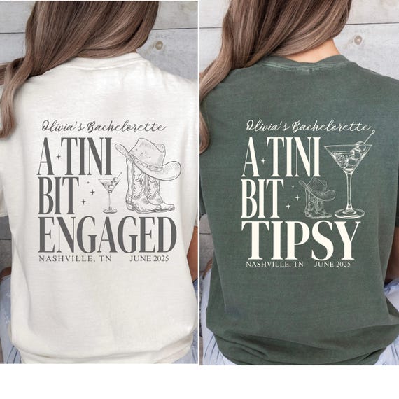 Western Bachelorette Party Shirts Tini Bit Engaged Martini Bachelorette Funny Bachelorette Shirts Custom Nashville Bachelorette Trendy Bach