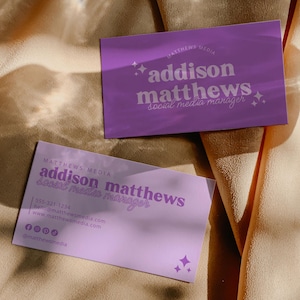 Retro Purple Business Card Template, Lilac Esthetician Business Card Lavender Creative Business Cards Beauty Salon Hair Stylist Business AMY