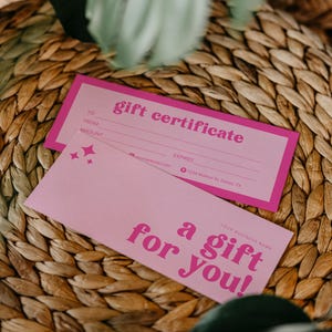 Modèle de chèque-cadeau rétro pour petite entreprise, carte-cadeau rose pour salon de coiffure, boutique, salon de coiffure ou de beauté à imprimer, AMY