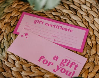 Retro Gift Certificate Template Small Business, Pink Gift Card Voucher for Hair Salon, Boutique, Lashes or Beauty Salon Printable, AMY