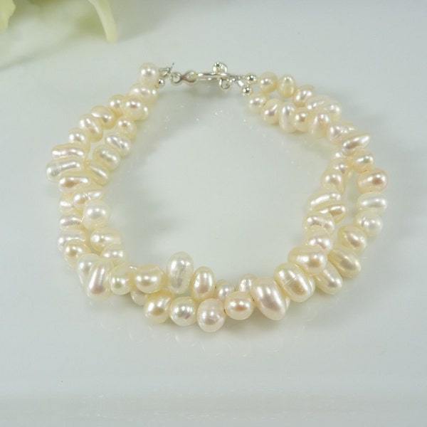 Pearl Bracelet - Multiple Strand - Off White Freshwater - Bridal, Bridesmaid, Silver Plated - Also Available in Gold