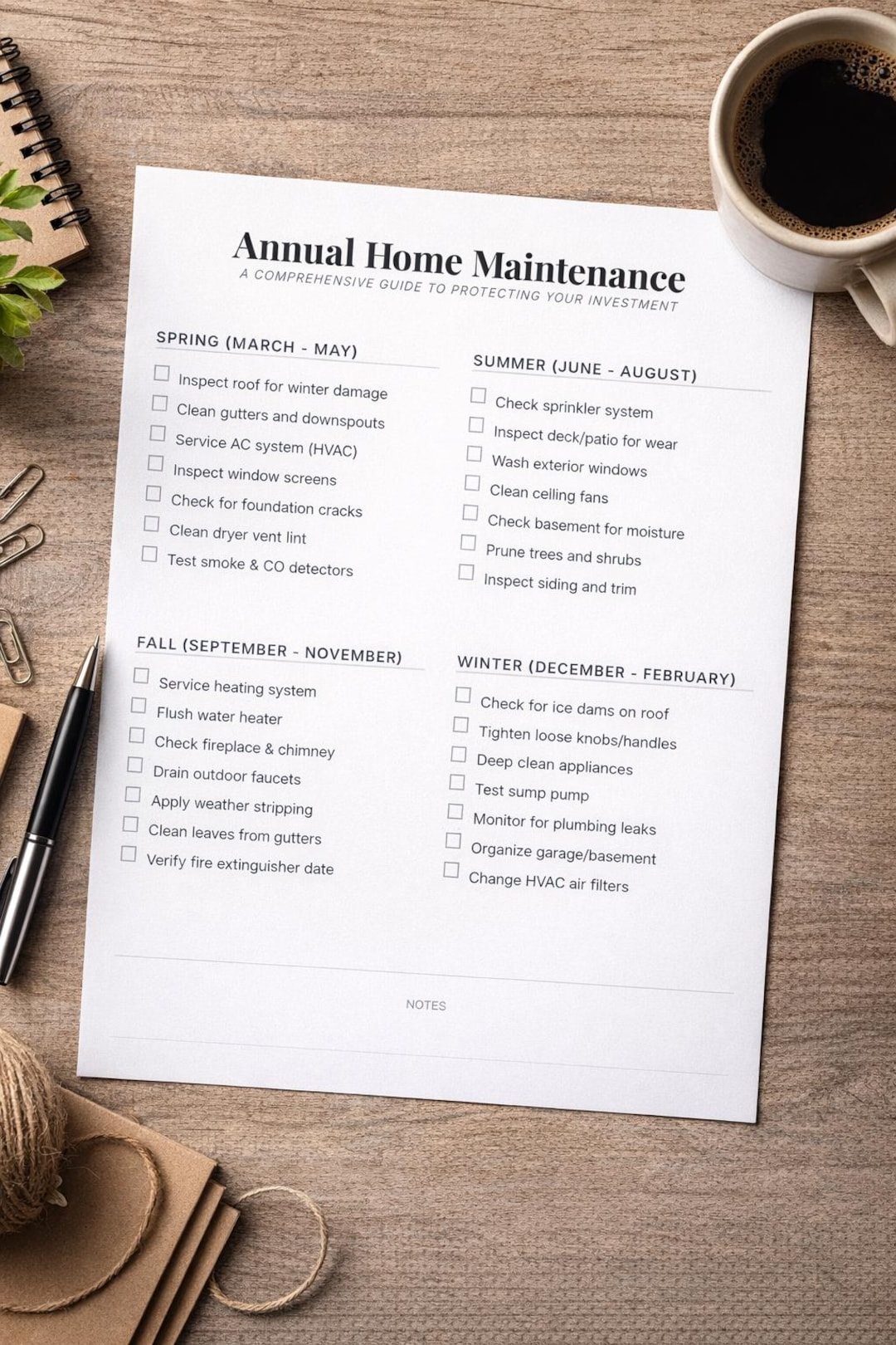 Annual Home Maintenance Checklist Printable | Seasonal Home Care ...