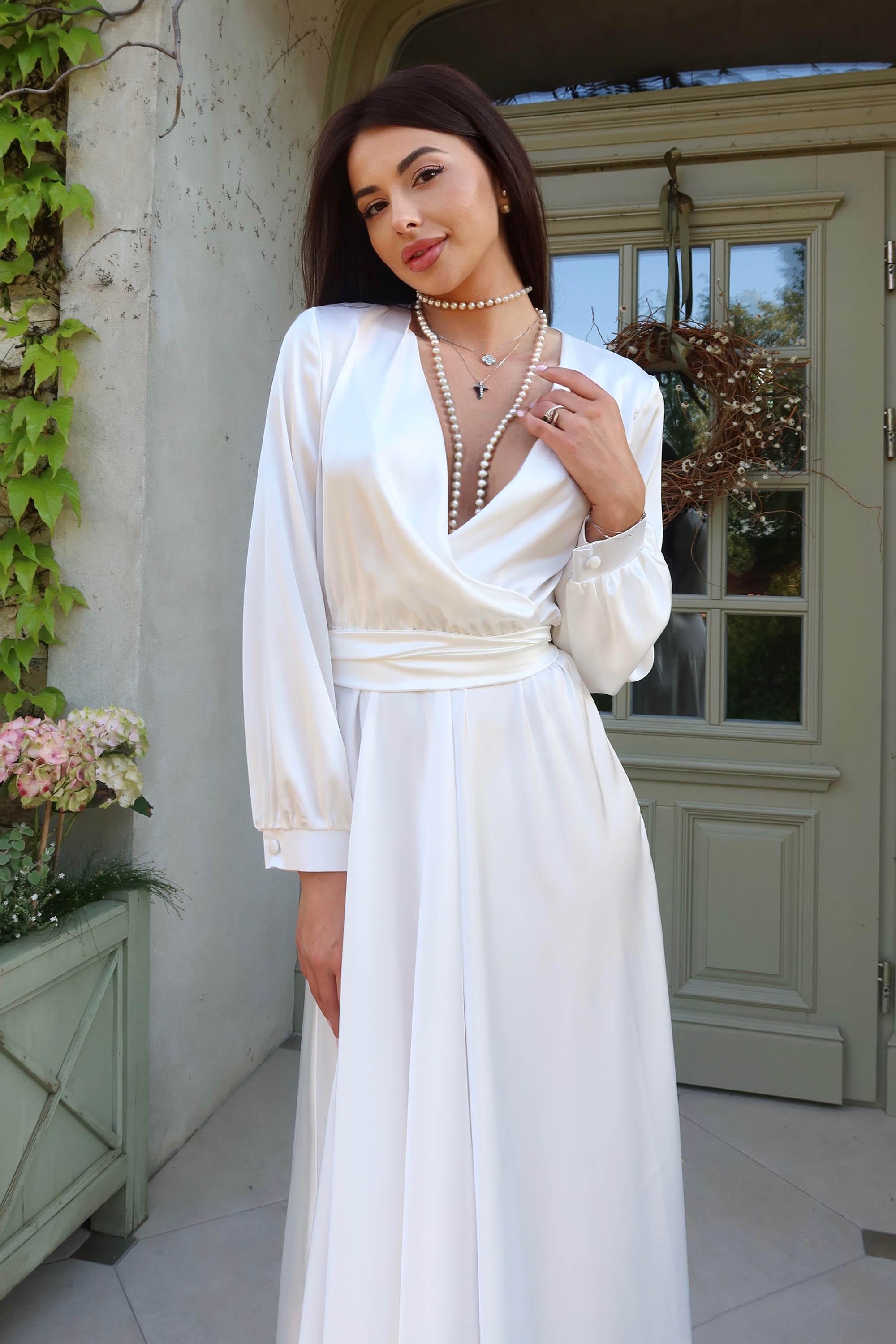 giorgio armani white silk long dress Giorgio Armani Silk Cady Long Dress - White
