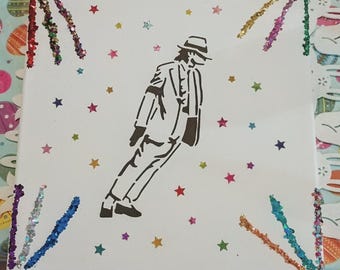 Michael Jackson Glitter Burst Stencil Mixed Media Painting