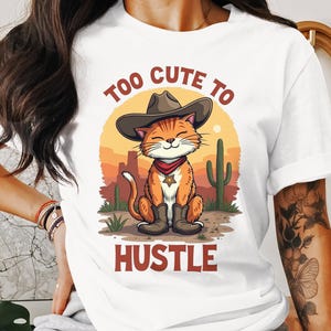 Chemise Png mignon chat de cowboy, trop mignon pour se déplacer, conception de T-shirt, téléchargement numérique, conception de chat de cowboy, cadeau d'amant de chat de cowboy