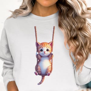 Cute Cat T-Shirt Design, Kitten on Swing, Digital Download, Sublimation Design, Printable Art, Wall Art, Commercial Use OK