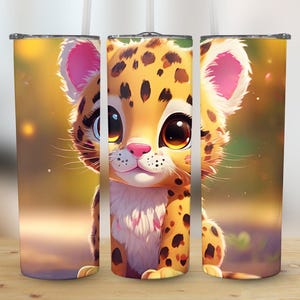 Cute Baby Leopard Tumbler Design, Digital Leopard Design, Cartoon Animal Design, Digital Download, Sublimation Design, Leopard Lover Gift