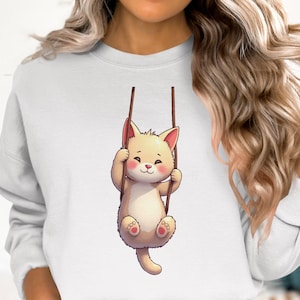 Cute Kitten T-Shirt Design, Cartoon Cat Swing, Digital Download, Sublimation Print, Funny Animal Art, Graphic Tee Design, Cat Lover Gift