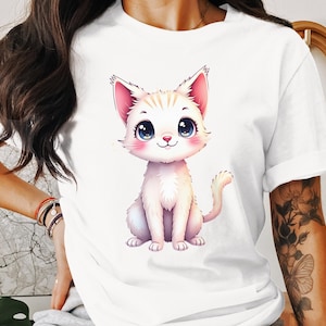 Diseño de camiseta de gato lindo, diseño de camiseta de gatito, gato de dibujos animados SVG PNG, diseño de sudadera con capucha, descarga digital, clipart imprimible