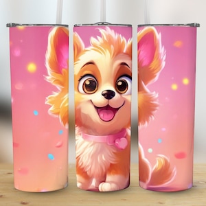 Cute Cartoon Dog Digital Tumbler Wrap Design, 20oz Skinny Tumbler Sublimation Design, Puppy Lover Gift, PNG Digital Download