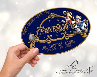Deurmagneet voor avontuurlijke cruise | gepersonaliseerd met datums en naam | Wish Dream Wonder Fantasy Destiny Treasure Magie | decoratie merchandise cadeau